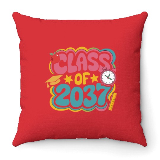 Class of 2037 Grow With Me, groovy back to school Throw Pillows