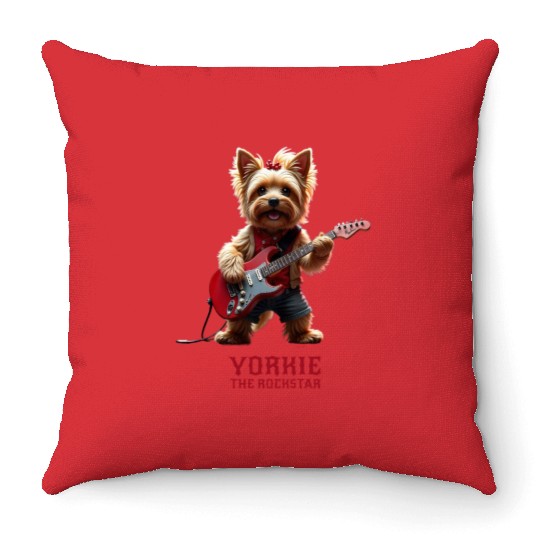 Yorkie the Rockstar Throw Pillows