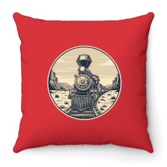 Vintage Western Steam Train Badge Throw Pillows