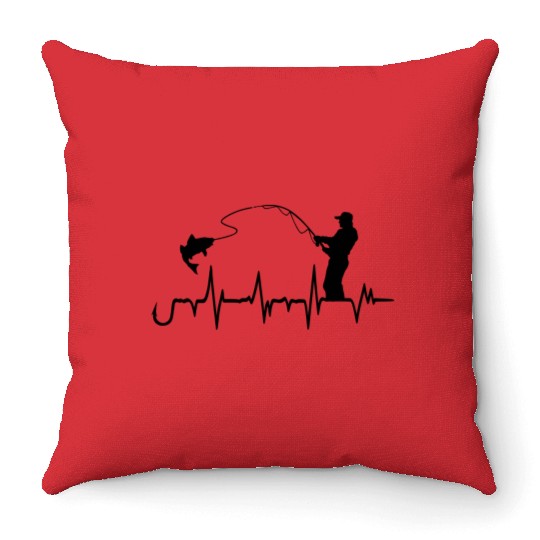 Fishing Hook Heartbeat Graphic Throw Pillows