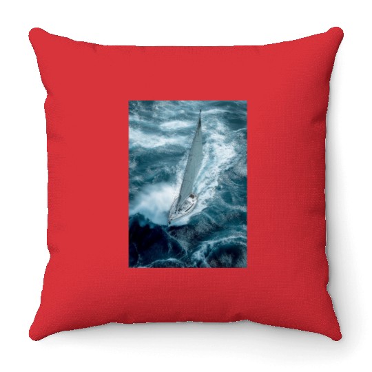 Fearless Voyage in Turbulent Waters Throw Pillows