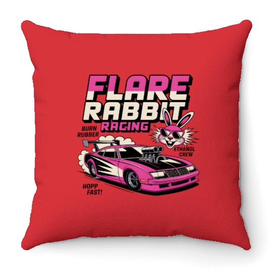 Flare Rabbit Racing – Vintage Drag Bunny Funny Car Throw Pillows