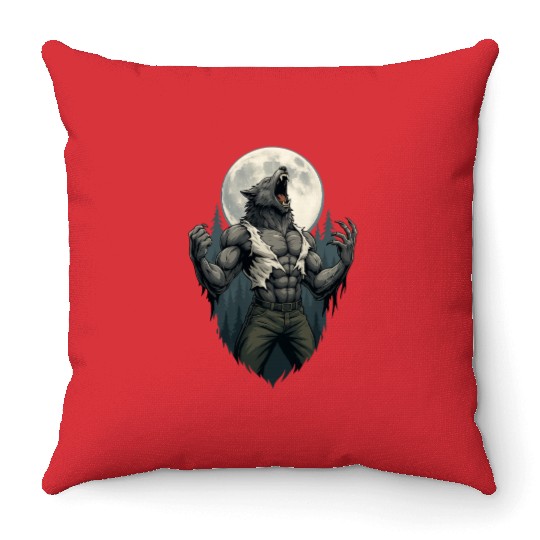 Howl of the Alpha – Werewolf Under the Moon Throw Pillows