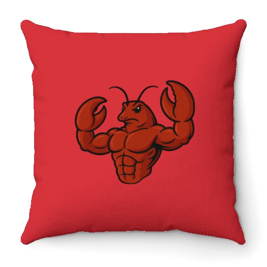 Crab lobster fitness workout cartoon strong biceps Throw Pillows