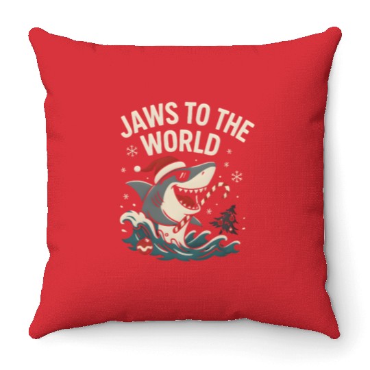 Jaws to the World – Christmas Shark Attack Throw Pillows