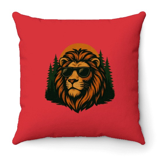 Summer lion forest chill design Throw Pillows