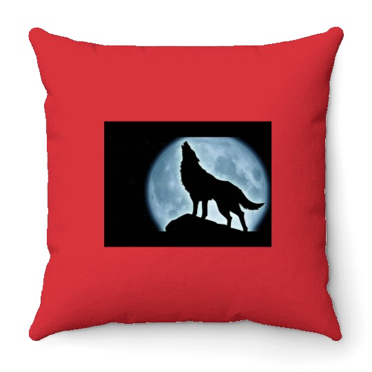 Wolf howling in the moonlight Throw Pillows