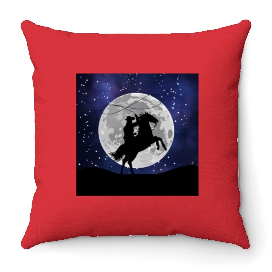 Cowboy in the dark night Throw Pillows