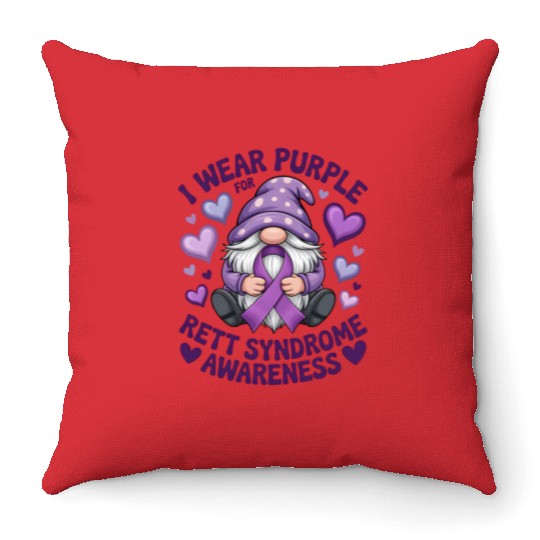 Purple Rett Syndrome Awareness Gnome Throw Pillows