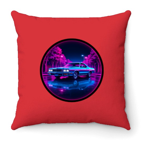 Retro Neon Car 80s Aesthetic Night Design Throw Pillows