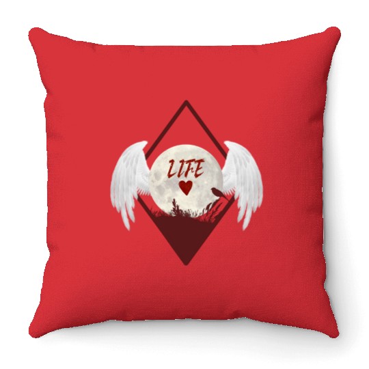 Moonlit Heart with Angel Wings (LIFE) Throw Pillows