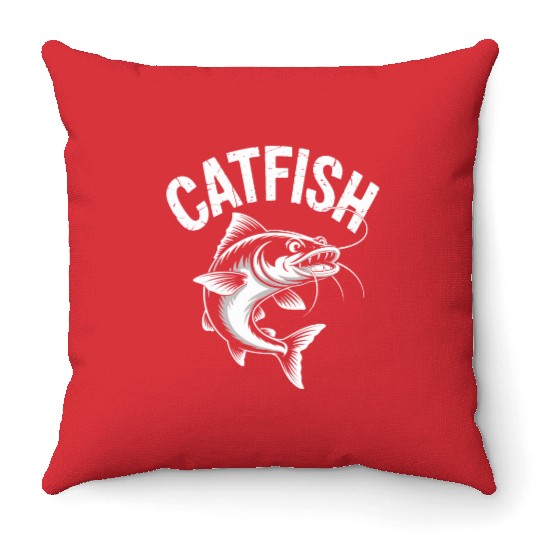 Vintage Catfish Fishing Design Throw Pillows