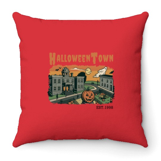 Halloweentown Spooky Sunset Scene – Vintage Hallow Throw Pillows
