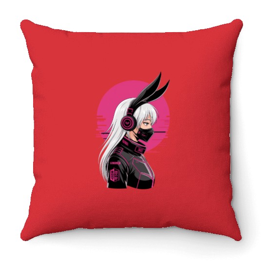 Futuristic Cyberpunk Girl Throw Pillows