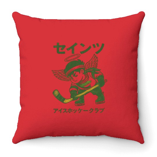 Defunct Japanese Minnesota Fighting Saints Hockey Throw Pillows