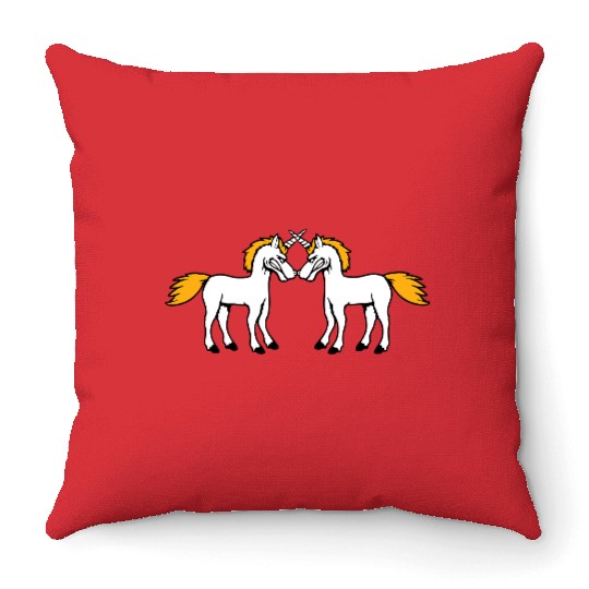 2 Unicorns Battle Evil Angry Attack Duel Team Fun Throw Pillows