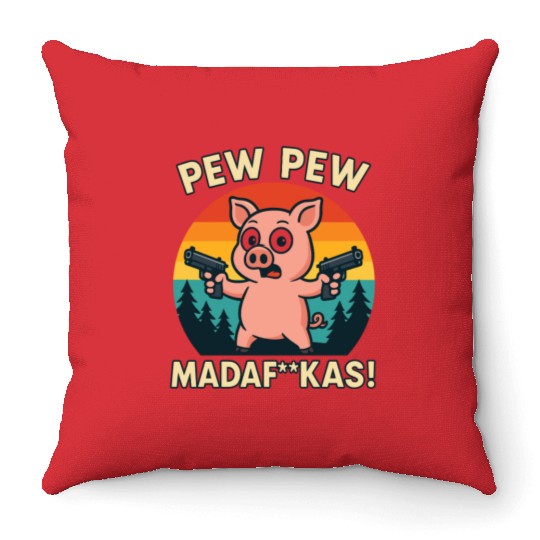 Pew Pew Pig with Guns Throw Pillows