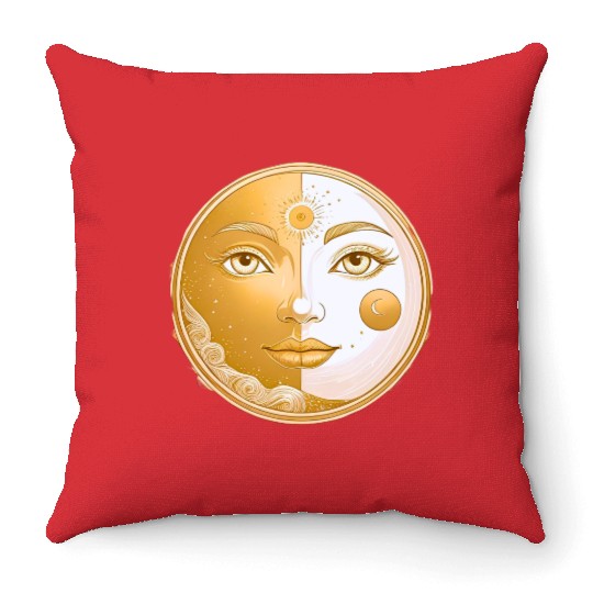 Celestial  Lunar Sun Face Art Throw Pillows