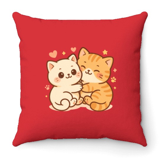 Cute Kittens Embracing Heartwarming Design Throw Pillows
