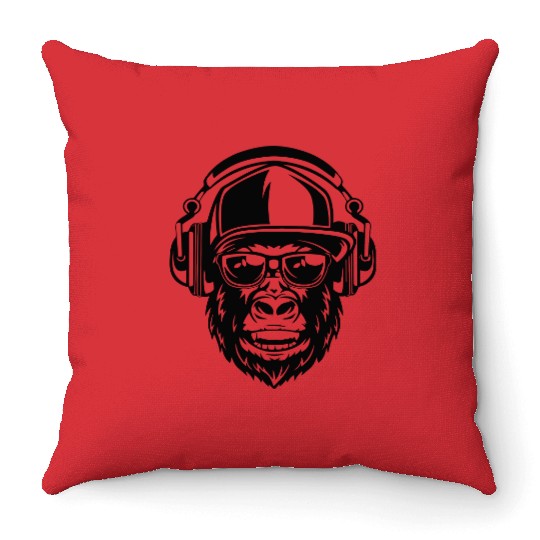 Urban Gorilla with Headphones Throw Pillows