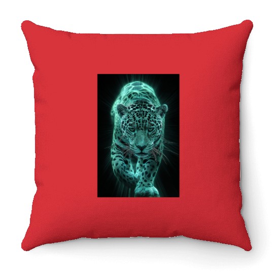 Neon Jaguar in Motion Throw Pillows