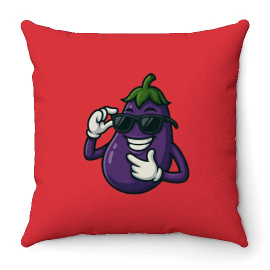 Cool eggplant vegetable design with sunglasses car Throw Pillows