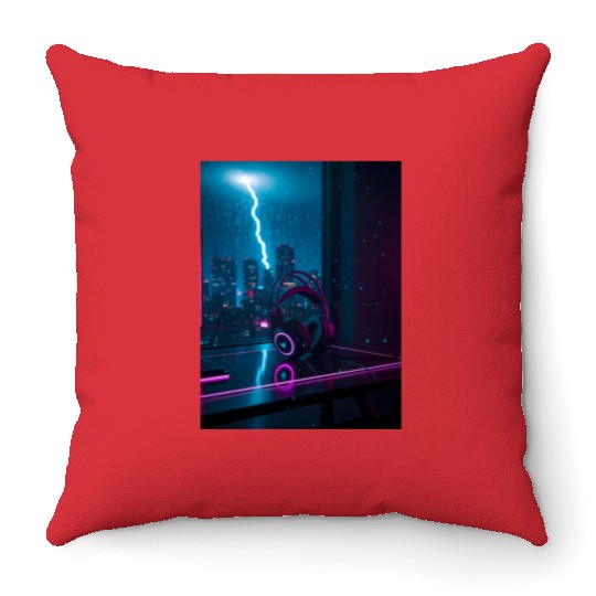 Cyberpunk Gaming Headset Throw Pillows