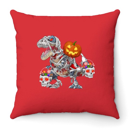 Pumpkin Riding Zombie Mummy Dinosaur Halloween Throw Pillows