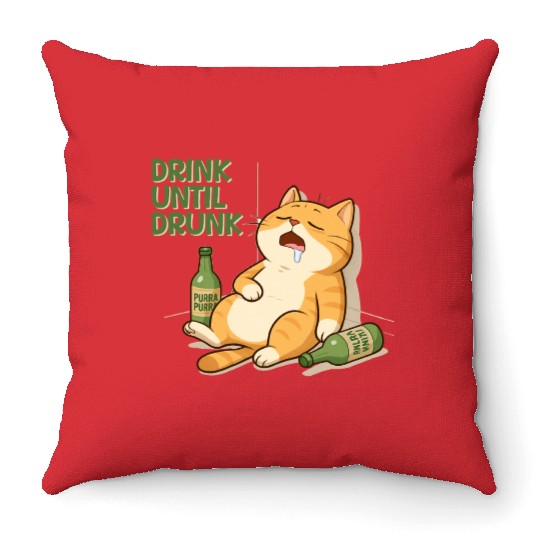 Humorous Cat Drinking Alcohol Meme Design Throw Pillows