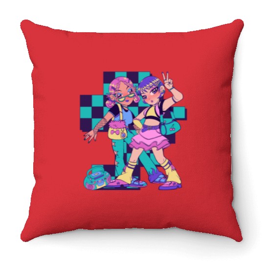 Purple And Green Bold Girl Throw Pillows