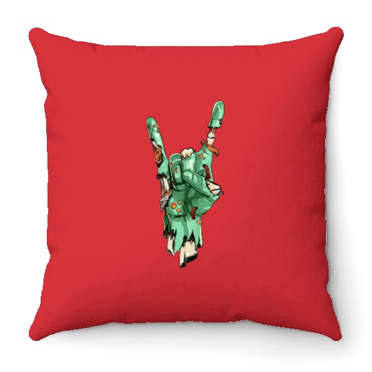 Zombie Hand Rock Sign Zombies Horror Halloween Throw Pillows