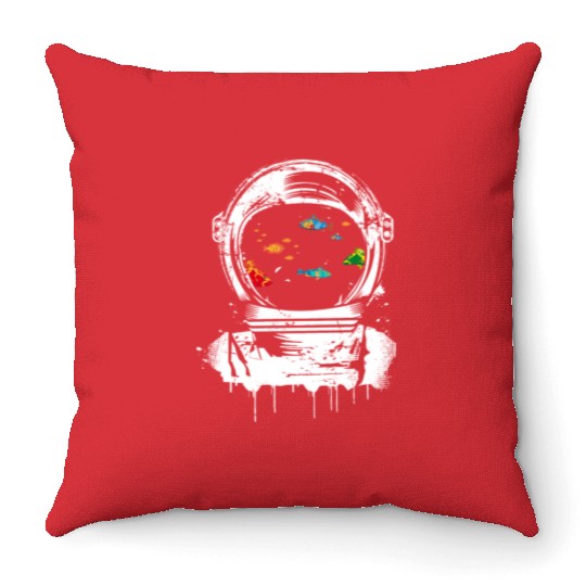 Fish in an Astronaut Helmet – Fantasy Meets Space Throw Pillows