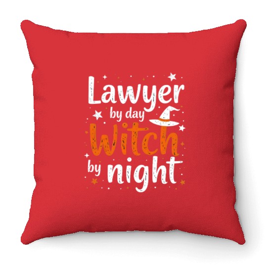 Lawyer by Day Witch by Night Funny Halloween Throw Pillows