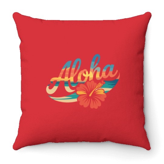 Aloha Hibiscus Tropical Vibes Sunset Beach Throw Pillows