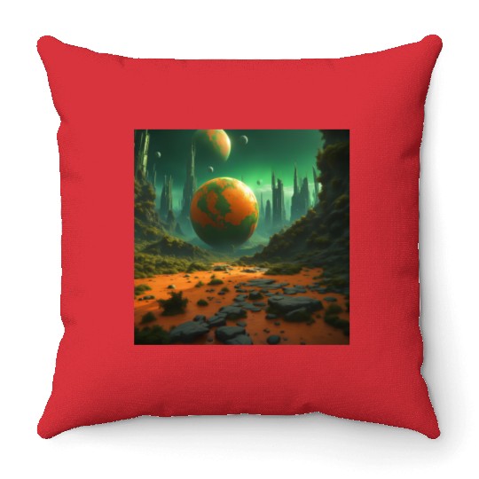 Sci-Fi Futuristic Alien Planet Landscape Throw Pillows