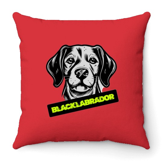 Black Labrador Portrait Illustration Throw Pillows