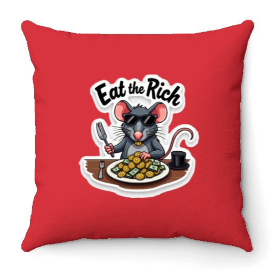 Eat the Rich Rat – Street Rebellion Throw Pillows