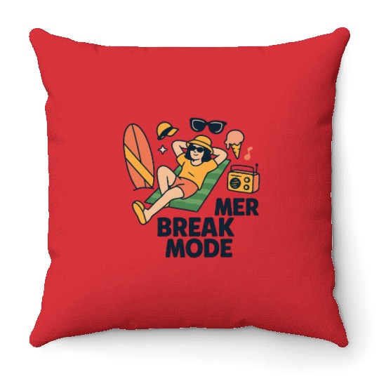 Summer Beach Vibe Illustration Throw Pillows