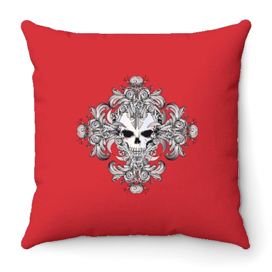 Ornate skull ornament with a gothic flair Throw Pillows