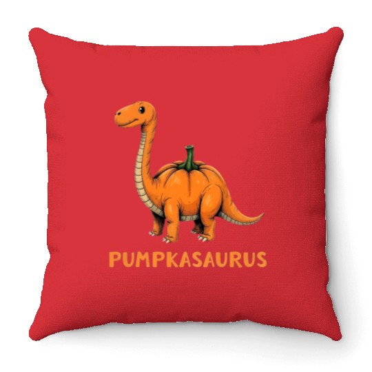 Pumpkasaurus Pumpkin Dinosaur Funny Halloween Throw Pillows