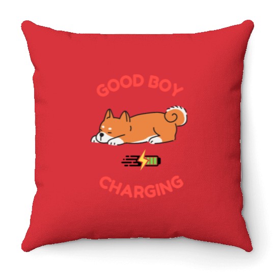 Good Boy Charging – Lazy Shiba Inu Throw Pillows