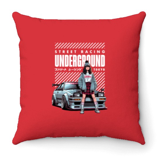 Japanese Underground Street Racing - JDM Car Throw Pillows