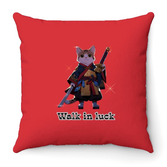Samurai Cat Illustration for Apparel Throw Pillows