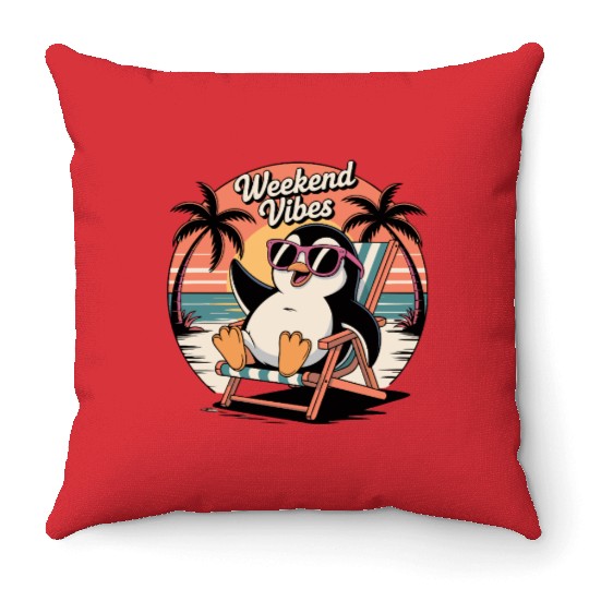 Chill Penguin Weekend Vibes Throw Pillows