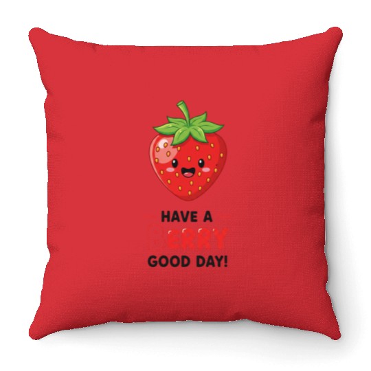 Cute Kawaii Strawberry Happy Face Design Throw Pillows