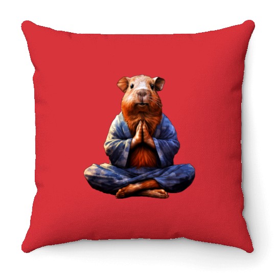 Yoga guinea pig Throw Pillows