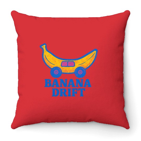 Whimsical Banana Drift Car Design Throw Pillows