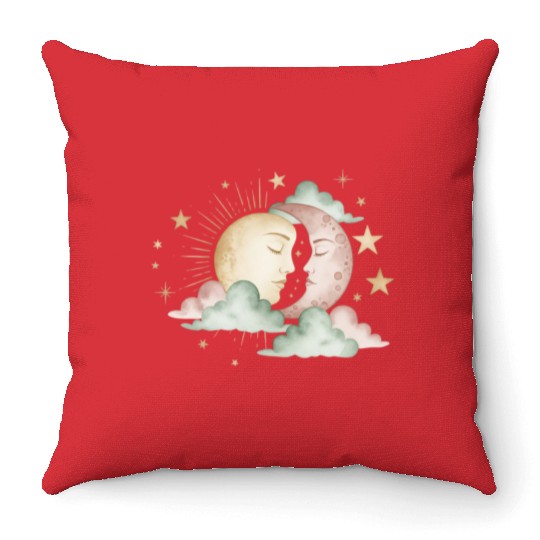Sun & Moon Embrace Throw Pillows design