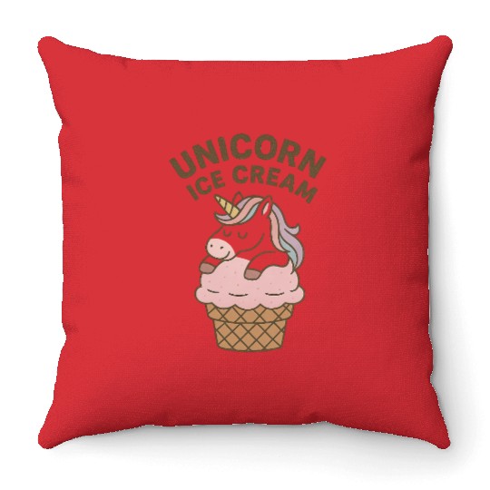 Unicorn Ice Cream Illustration Throw Pillows