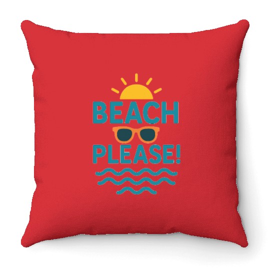 Sunny Beach Vacation Graphic Throw Pillows